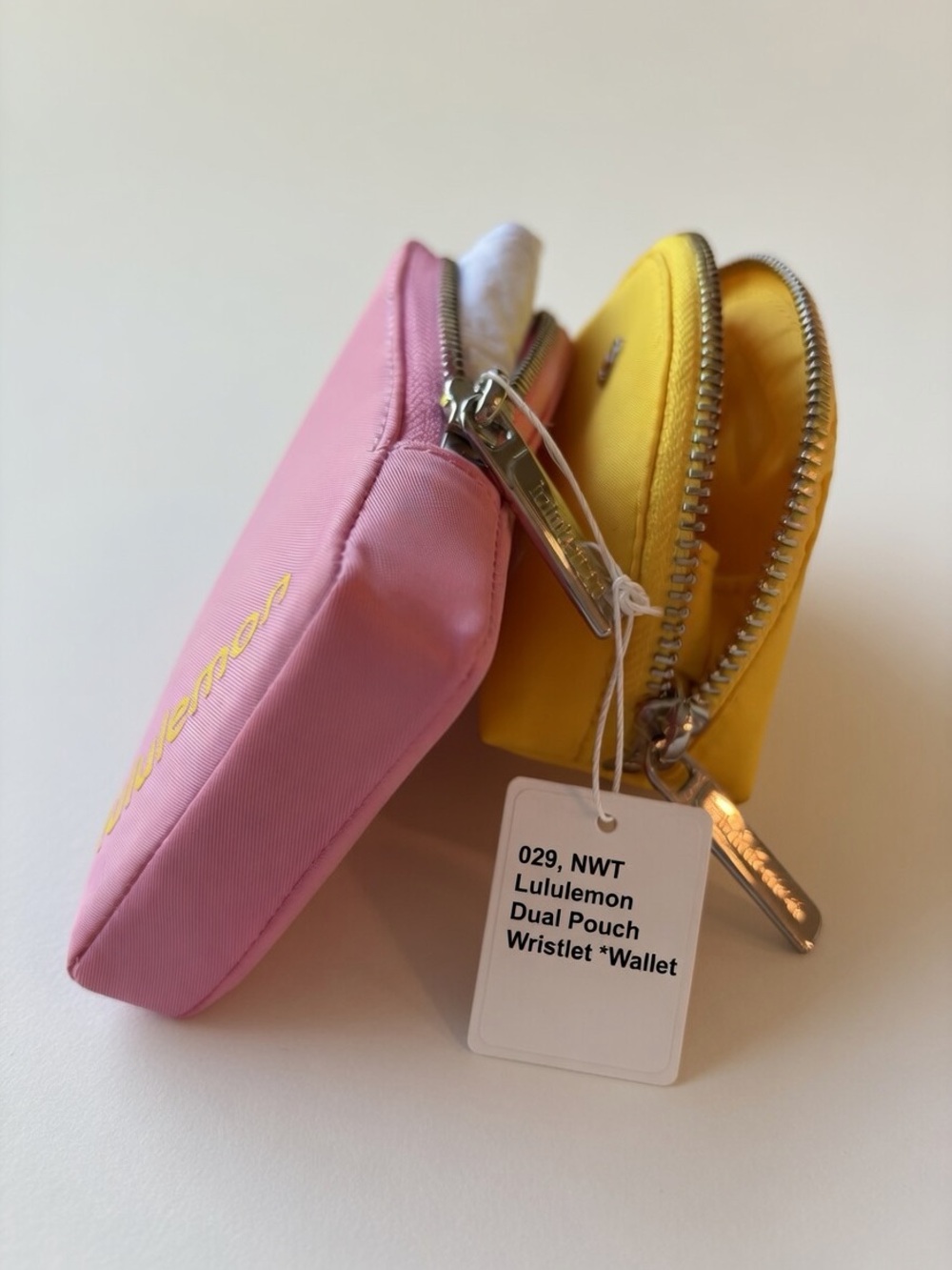 029,NWT Authentic lululemon pink and yellow dual pouch wristlet *Wallet. - Picture 3 of 10